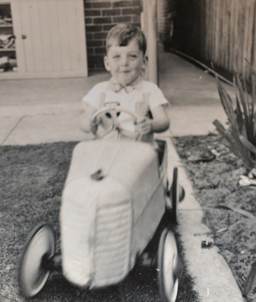 Vintage Black & White photo Toddler Child  billy cart