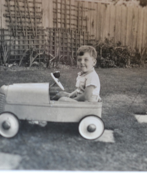 Vintage Black & White photo Toddler Child  billy cart