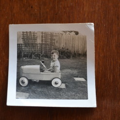 Vintage Black & White photo Toddler Child billy cart
