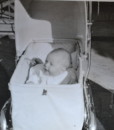 Vintage Black & White photo baby in a pram