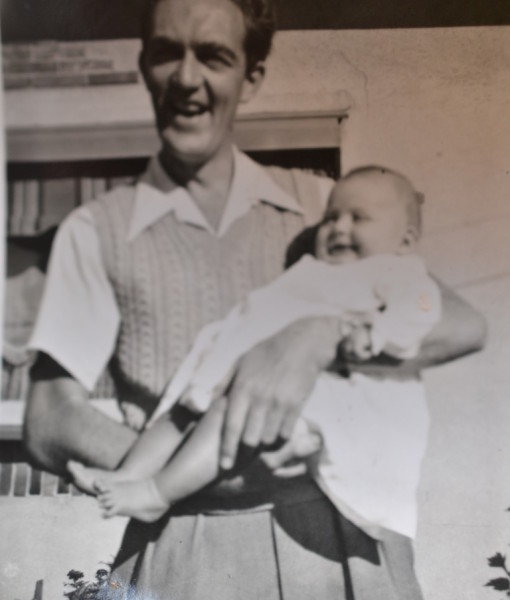 Vintage Black & White photo Father  and baby