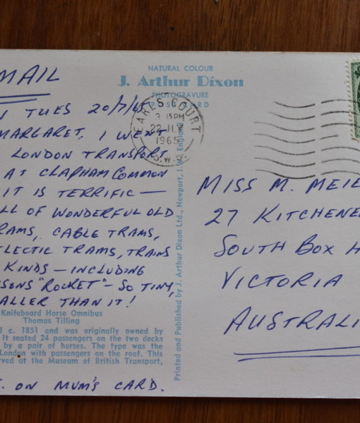 Vintage Postcard 1965 Knife board horse Omnibus Thomas Tilling London