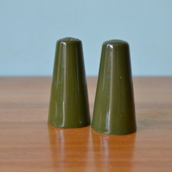 Mid century green ceramic salt & pepper shakers