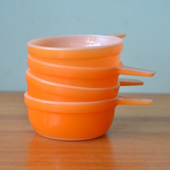 Vintage Pyrex Crown ramekins orange x 4 bowls dish