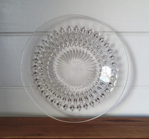 Vintage cut glass plate dish serving tray tableware  28 cm w PLT2