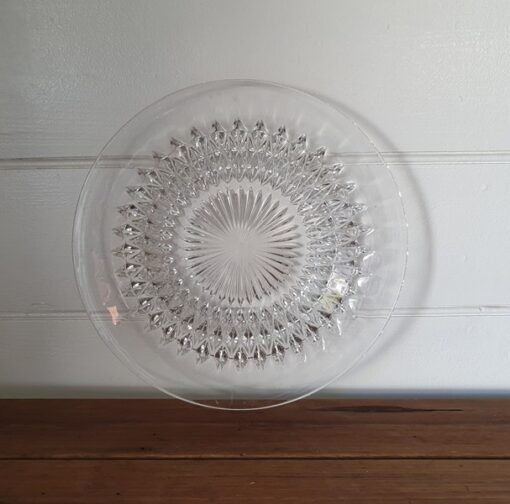 Vintage cut glass plate dish serving tray tableware  30 cm w PLT2