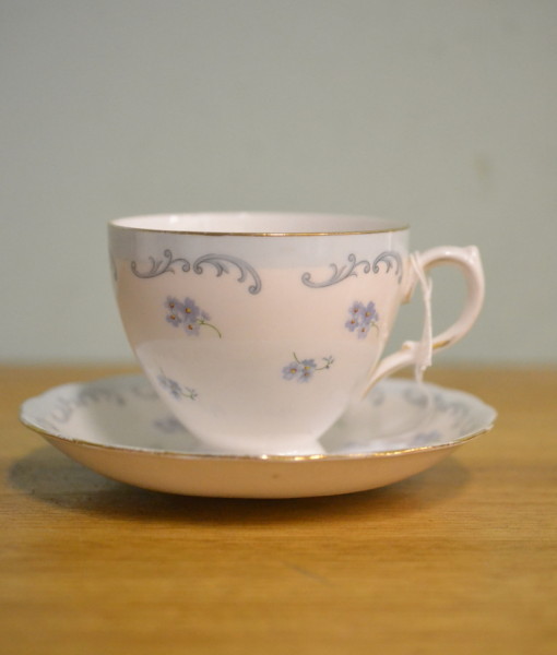 Queen Anne Tea Cup and Saucer Mauve  & blue  F6 2   CGT1