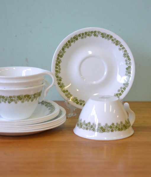 Vintage Corelle  trio tea cups and saucers glassware x4