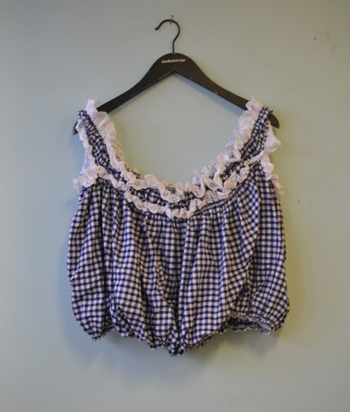 Vintage chequered balloon midriff top Size L