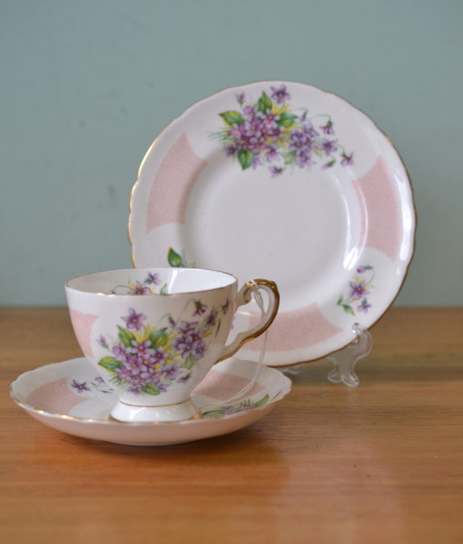 Vintage Royal Tuscan pink / purple England trio tea cup & saucer DPLW