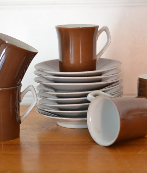 Vintage Trukish Halaca coffee cups & saucers ceramic short black x 6