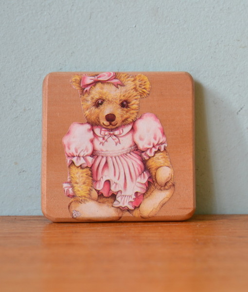 Vintage teddy bear purse mirror wooden