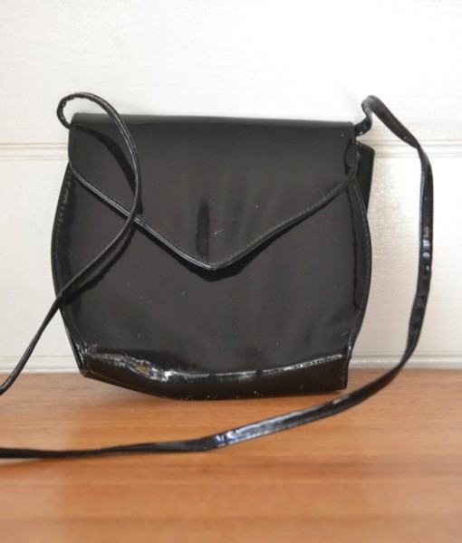 Vintage small  black patent Vinyl handbag