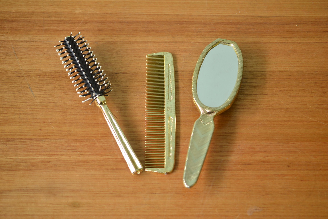 Vintage hair brush comb and mirror brush gold CPLWT - Funky Flamingo