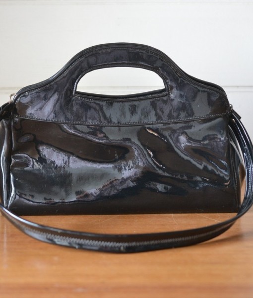 Vintage black patent Vinyl  handbag / clutch