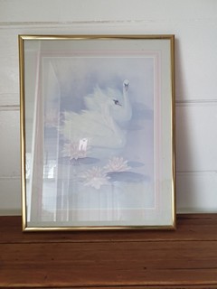 Vintage small Print swans birds T C Chiu artist 1WTPL