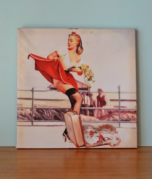 Vintage Pin up girl with daisies print Canvas  3195