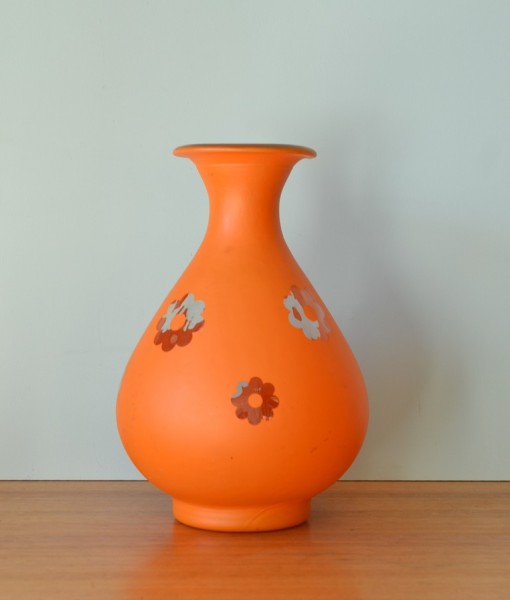 Retro Glass Spanish vase orange kitsch large flowers 3195