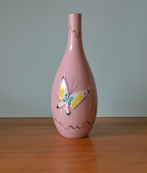 Vintage  ceramic Pink Italian vase Butterfly 3195