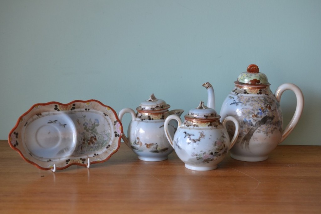 Antique oriental teapot set jug sugar bowl and plate