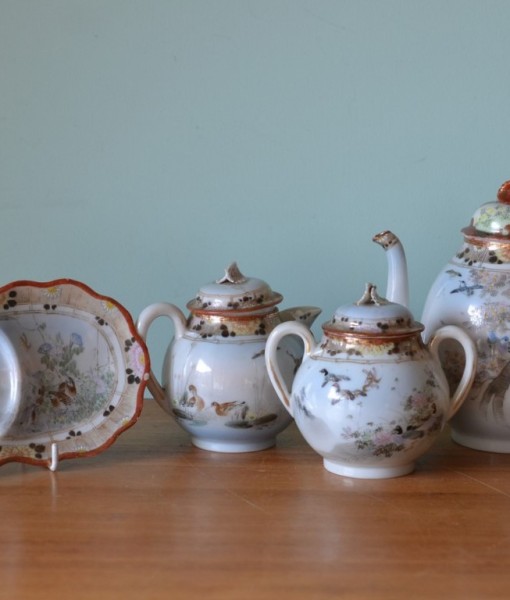 Antique oriental teapot set jug sugar bowl and plate