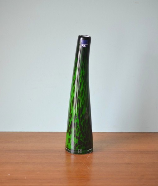 Vintage Leonardo green black spots glass vase Germany
