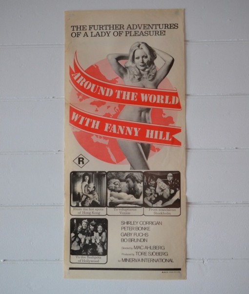 Vintage Daybill Movie Poster Around the world with Fanny Hill