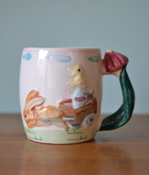 Vintage tea cup mug bunny chicken ceramic Japan