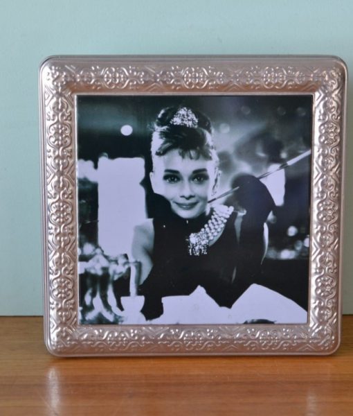 Vintage style Audrey Hepburn tin container storage