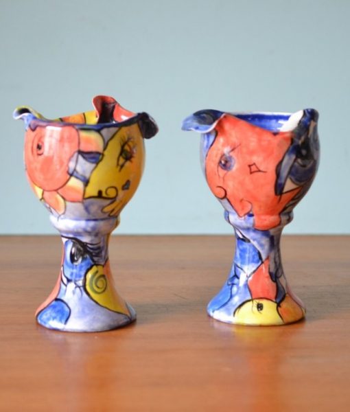 Vintage  2 x ceramic goblets Picasso inspired abstract Dehn Design