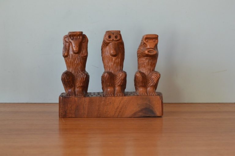 Vintage Wisdom monkeys wooden hand carved solid wood