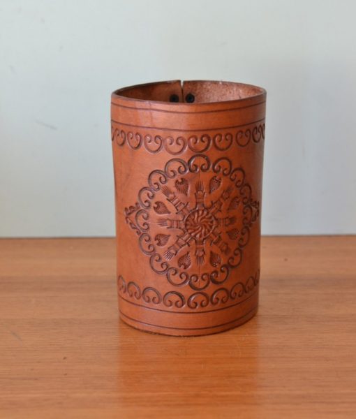 Vintage tooled leather wine / alcohol bottle cover cask