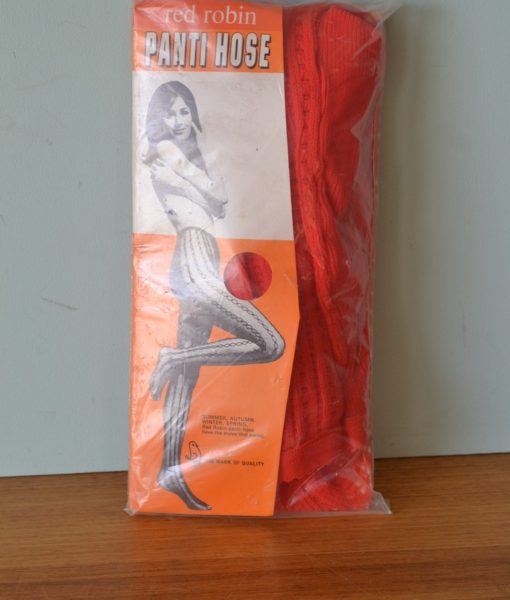 Vintage retro 60s unused Red robin stockings Red