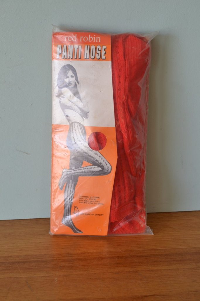 Vintage retro 60s unused Red robin stockings Red