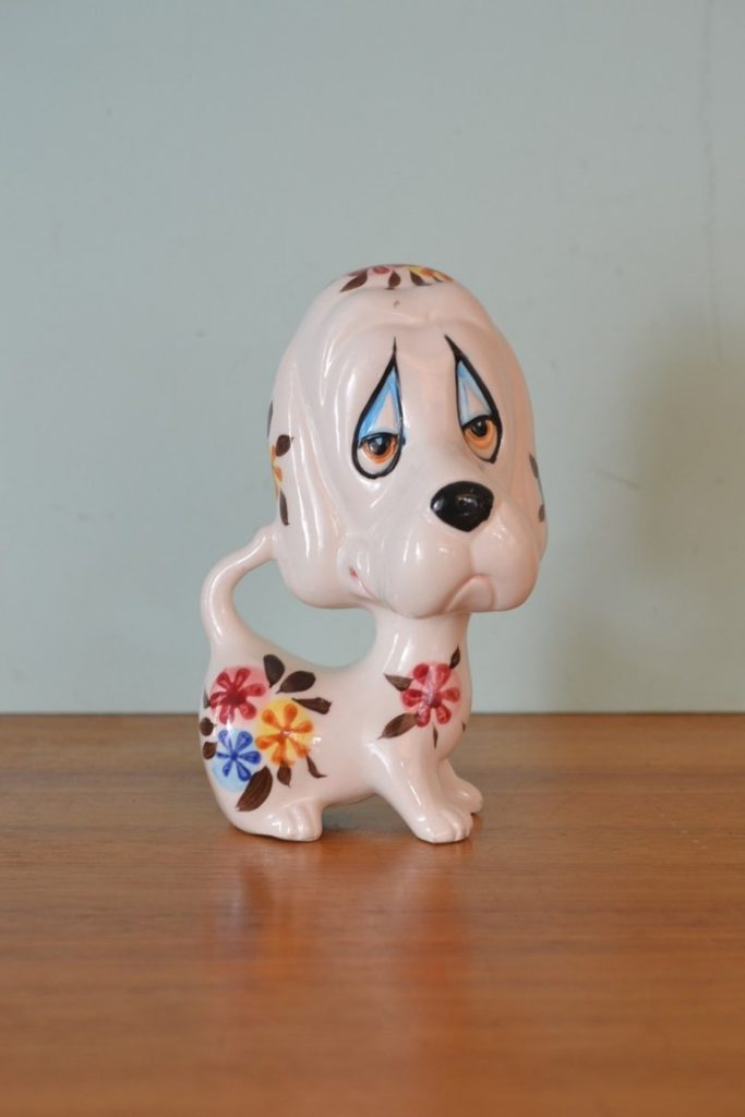 Vintage ceramic  Dog pepper shaker Japan flowers