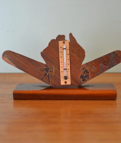 Vintage Australiana Aboriginal Malga Wood Thermometer Dinkum Aussie