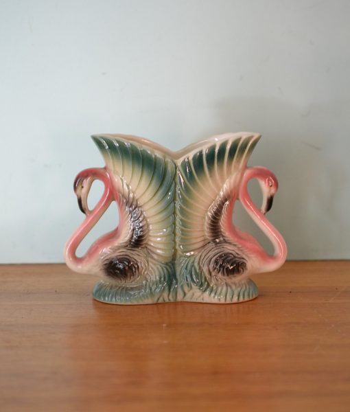 Vintage ceramic flamingo vase mid century