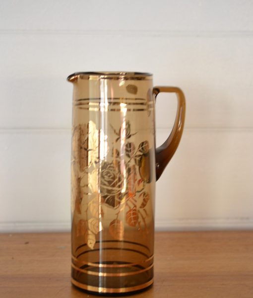 Vintage Bohemian glass jug Czechoslovakia smokey glass