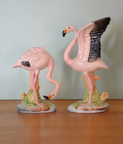 Vintage two pink Ceramic  flamingo's Japan figurines mid century