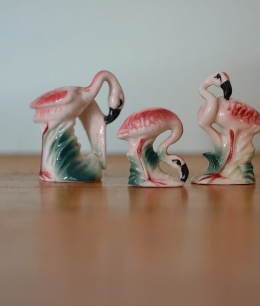 Vintage iniature pink Ceramic  flamingo's Japan figurines statue x3