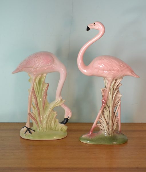 Vintage two pink large Ceramic  flamingo's Japan figurines