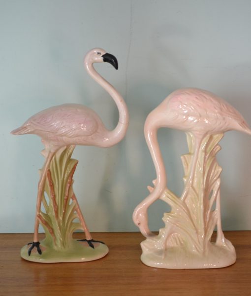 Vintage two Japanese pink large Ceramic  flamingo's Japan figurines