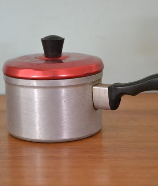 vintage red anodised saucepan
