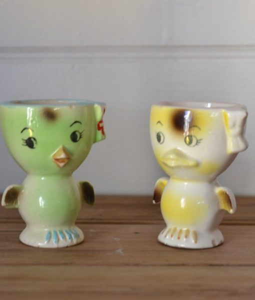 Vintage eggs cups ceramic chickens Japan Kitsch
