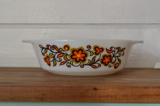 Vintage JAJ pyrex glass funky orange flowers Ovenproof Dish bowl England