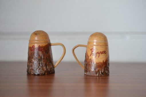 Vintage wooden salt & pepper shakers small hand carved
