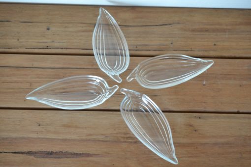 Vintage 4 x  small condiment clear leaf serving dish plates cut glass