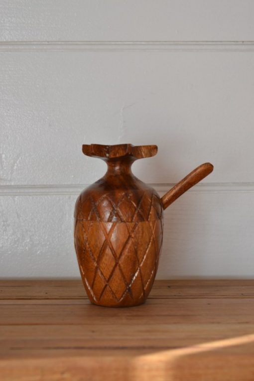 Vintage Kitchen canister sugar pot jar pineapple monkeypod wood