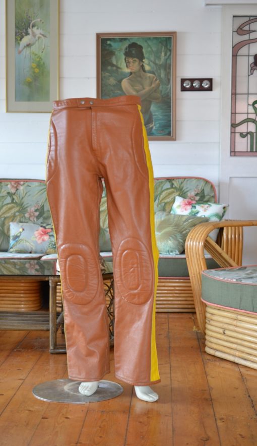 Vintage unisex leather motorcycle pants retro 1970s
