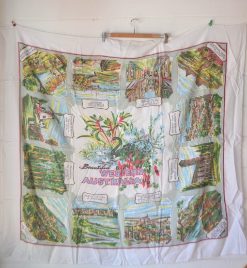 Vintage square tablecloth Western Australia souvenir print